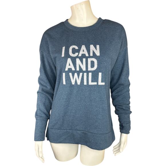 Belle by Kim Gravel Inspirational Graphic Sweatshirt Indigo I can and I will XXS - Picture 1 of 15